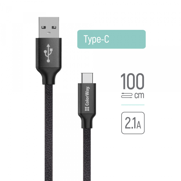 Cablu Date si Incarcare USB-A - USB-C ColorWay CW-CBUC003, 18W, 1m, Negru