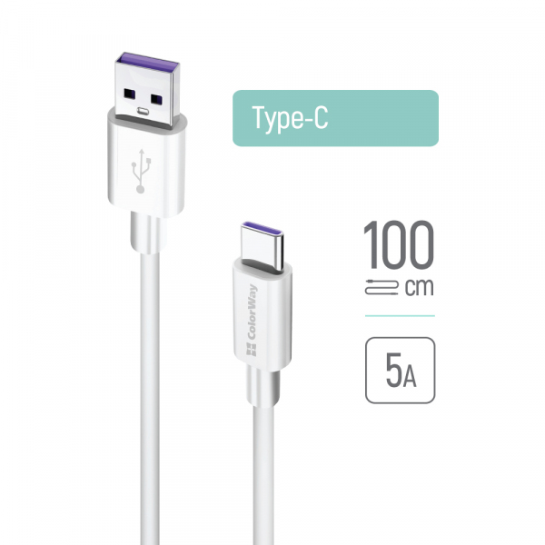 Cablu Date si Incarcare USB-A - USB-C ColorWay CW-CBUC019, 18W, 1m, Alb