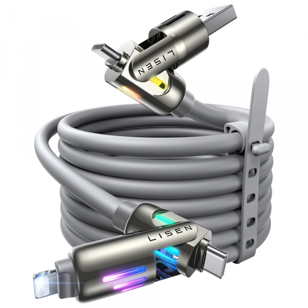 Cablu Date si Incarcare USB-A / USB-C - Lightning / USB-C Lisen 4in1, 240W, 2m, Gri YL0124110002