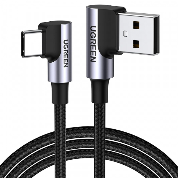Cablu Date si Incarcare USB-A - USB-C UGREEN US176 Angled, 18W, 3m, Gri