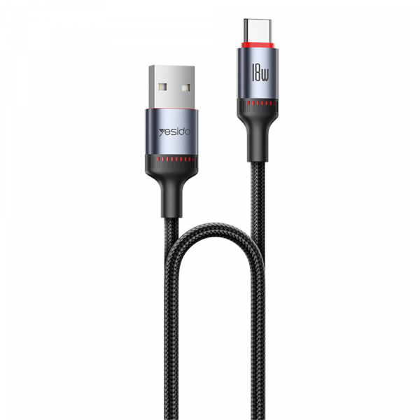Cablu Date si Incarcare USB-A - USB-C Yesido CA129C, 18W, 1.2m, Negru