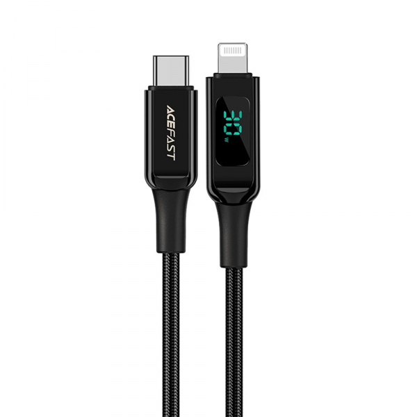 Cablu Date si Incarcare USB-C - Lightning Acefast C6-01 Display, 20W, 1.2m, Negru