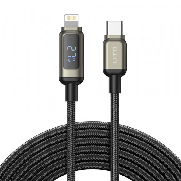 Cablu Date si Incarcare USB-C - Lightning Lito LD15 Display, 27W, 1m, Negru