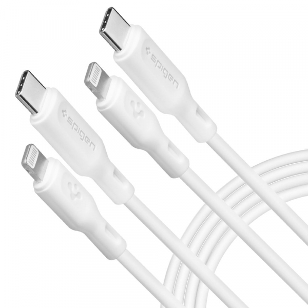 Cablu Date si Incarcare USB-C - Lightning Spigen Durasync, 20W, 1m, Alb, Set 2 bucati