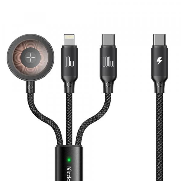 Cablu Incarcare USB-C - Lightning / USB-C / QI McDodo CA-4940 3in1, 100W, 1.2m, Negru