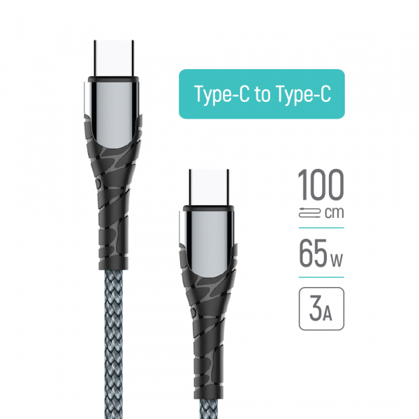 Cablu Date si Incarcare USB-C - USB-C ColorWay CW-CBPDCC040, 65W, 1m, Gri