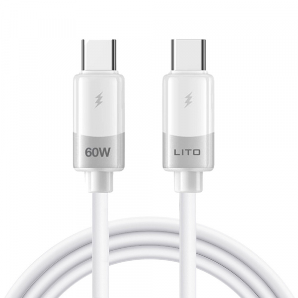 Cablu Date si Incarcare USB-C - USB-C Lito LD07, 60W, 1m, Alb