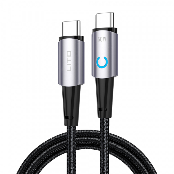 Cablu Date si Incarcare USB-C - USB-C Lito LD10CC, 60W, 1m, Negru