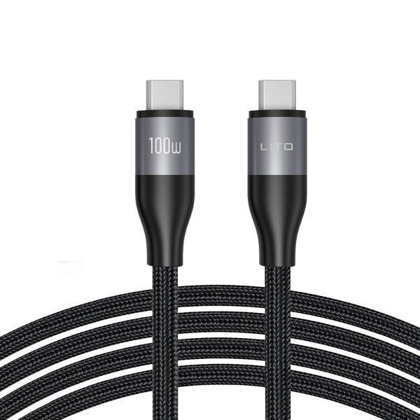 Cablu Date si Incarcare USB-C - USB-C Lito LD23CC, 100W, 1m, Gri