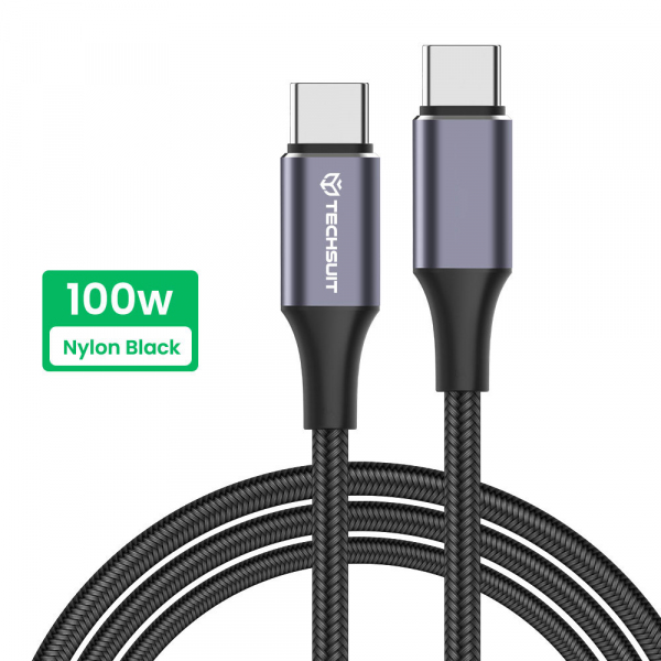 Cablu Date si Incarcare USB-C - USB-C Techsuit PCB018, 100W, 1m, Negru