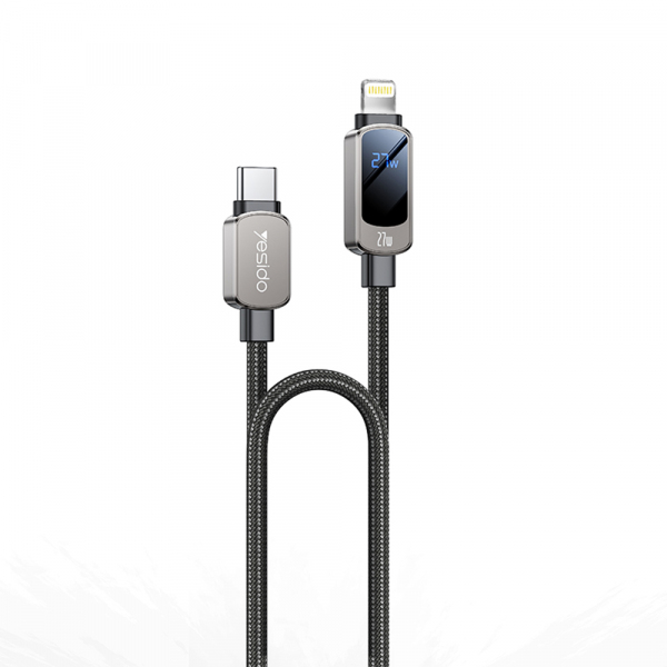 Cablu Date si Incarcare USB-C - USB-C Yesido CA180 Display, 27W, 1.2m, Negru