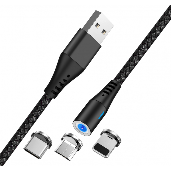 Cablu Incarcare USB-A - Lightning / microUSB / USB-C MaXlife MXUC-02 Magnetic 3in1, 18W, 1m, Negru