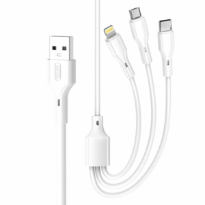 Cablu Incarcare USB-A - Lightning / microUSB / USB-C XO Design NB230 3in1, 12W, 1m, Alb