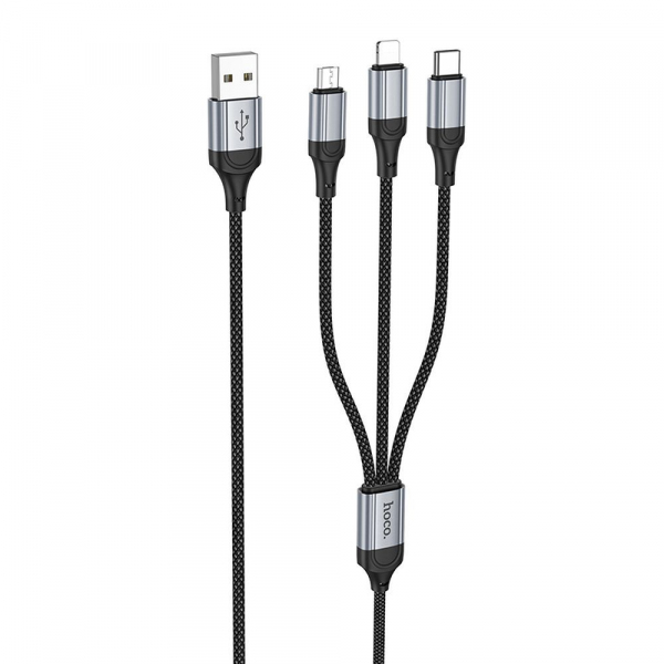 Cablu Incarcare USB-A - Lightning / microUSB / USB-C HOCO X102 3in1, 18W, 1m, Negru