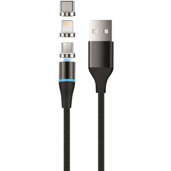 Cablu Incarcare USB-A - Lightning / microUSB / USB-C Setty Magnetic DT 3in1, 12.5W, 1m, Negru