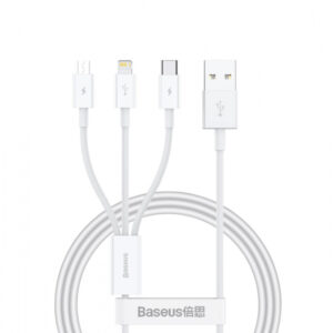 Cablu Incarcare USB-A - Lightning / microUSB / USB-C Baseus Superior 3in1 Series, 20W, 0.5m, Alb P10320105221-01