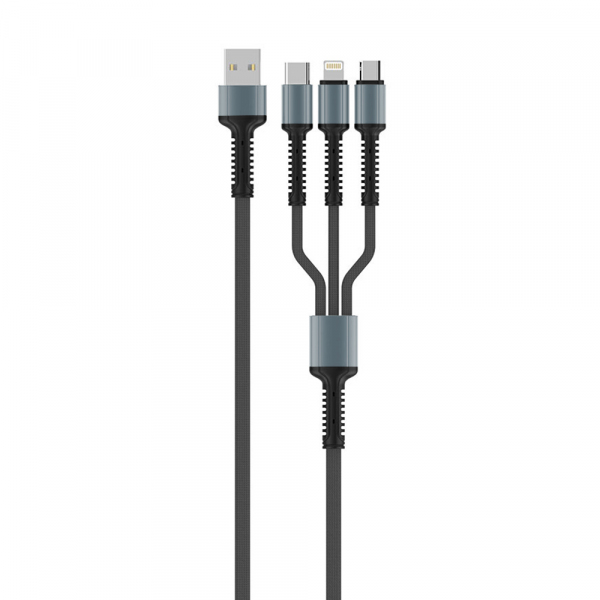 Cablu Incarcare USB-A - Lightning / microUSB / USB-C ColorWay CW-CBU3003, 20W, 1.2m, Gri