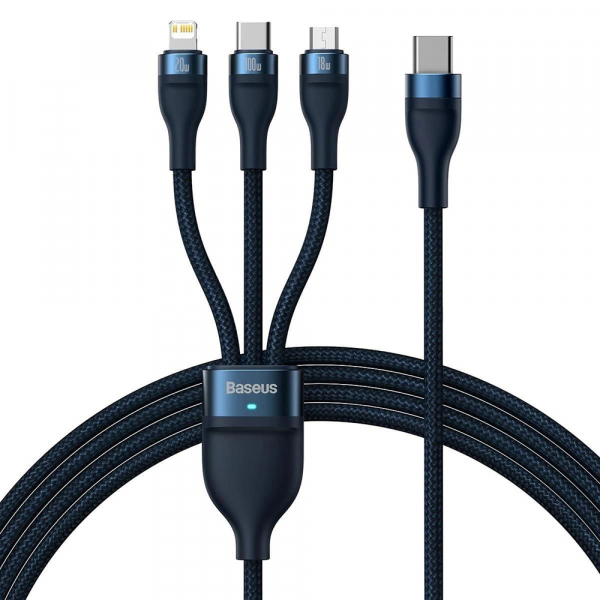 Cablu Incarcare USB-C - Lightning / microUSB / USB-C Baseus Flash Series II 3in1, 100W, 1.5m, Albastru CASS030203