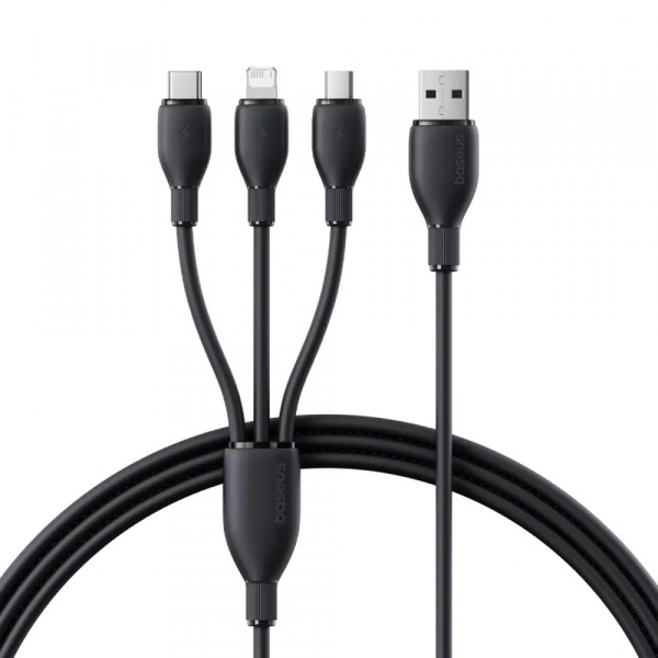 Cablu Incarcare USB-A - Lightning / microUSB / USB-C Baseus Ultra Fast 3in1, 18W, 0.8m, Negru P10376303121-01