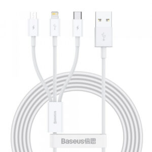 Cablu Incarcare USB-A - Lightning / microUSB / USB-C Baseus Superior 3in1 Series, 20W, 1.2m, Alb CAMLTYS-02