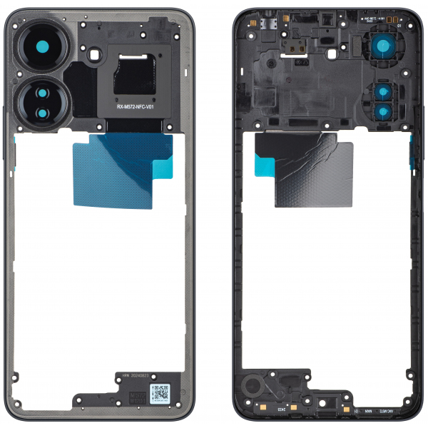 Carcasa Mijloc Xiaomi Redmi 13C NFC / Poco C65, Neagra, Service Pack 560001C3UP00