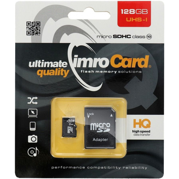 Card Memorie microSDXC Imro, 128Gb, Clasa 10 / UHS-1 U1, Cu Adaptor