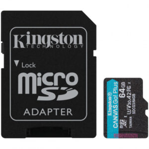 Card Memorie microSDXC Kingston Canvas Go Plus Android A2, 64Gb, Clasa 10 / UHS-1 U3, Cu Adaptor SDCG3/64GB