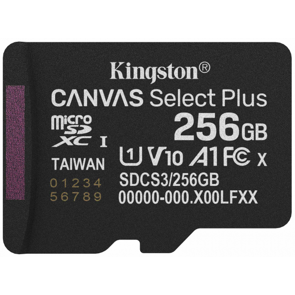 Card Memorie microSDXC Kingston Canvas Select Plus Android A1, 256Gb, Clasa 10 / UHS-1 U1 SDCS3/256GBSP