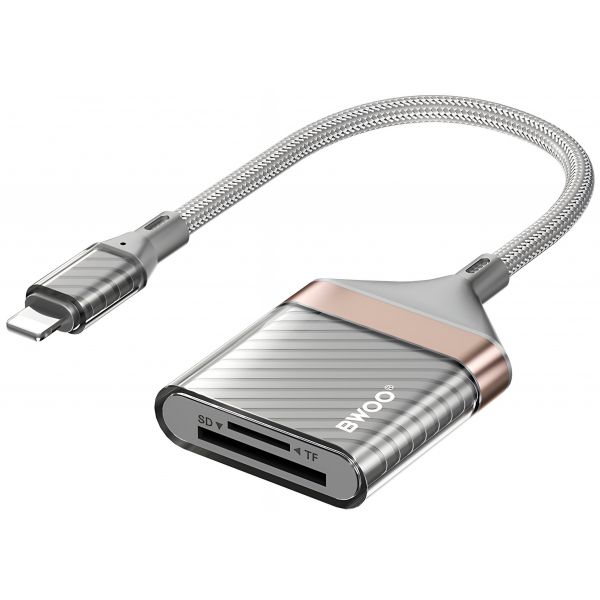 Cititor Card Lightning BWOO BZ63, SD - microSD, Gri