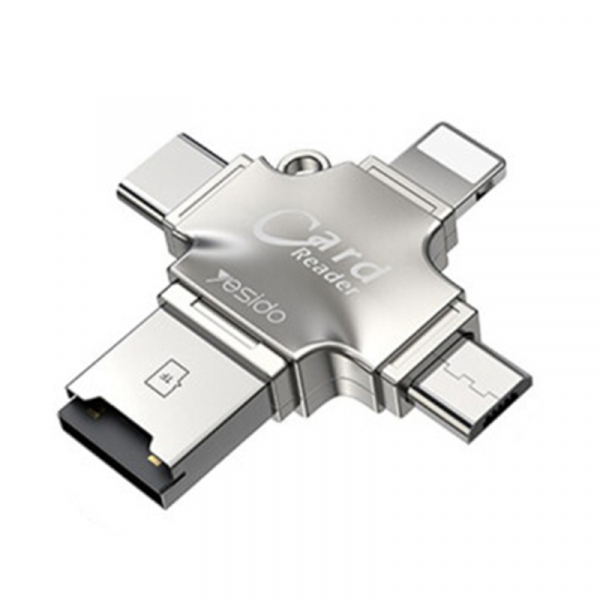 Cititor Card USB / USB-C / Lightning / microUSB Yesido GS13, microSD, Argintiu