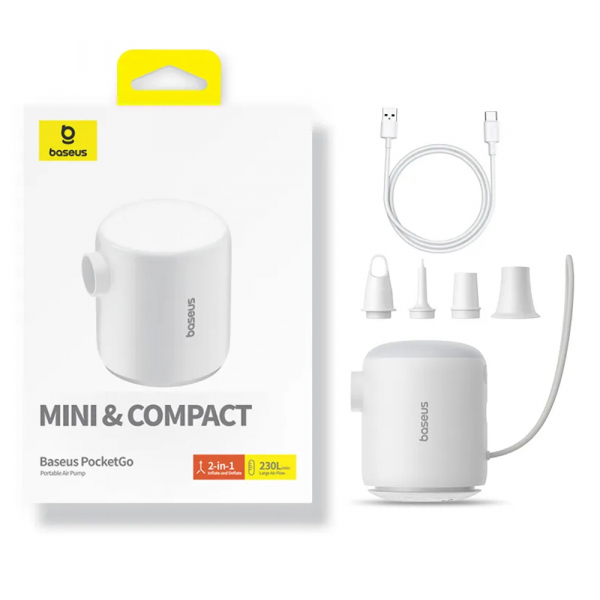 Pompa Baseus PocketGo pentru pentru saltele gonflabile, Alba C11157700221-00