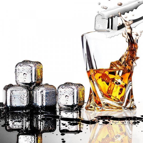 Cuburi De Gheata Techsuit pentru Whiskey, Set 4 bucati, Argintii