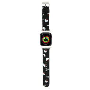 Curea Hello Kitty Leather Kitty & Bows pentru Apple Watch 42mm / 41mm / 40mm / 38mm Series, Neagra