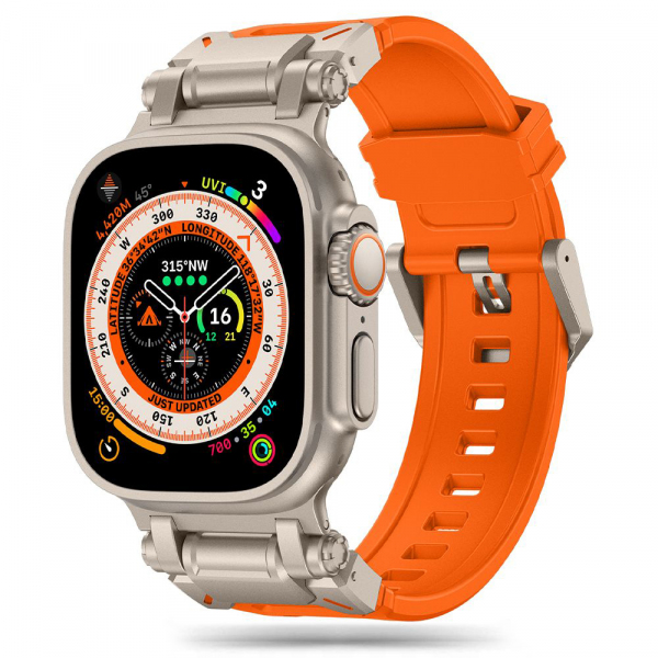 Curea Techsuit W064 pentru Apple Watch 49mm / 46mm / 45mm / 44mm / 42mm Series, Argintie Portocalie
