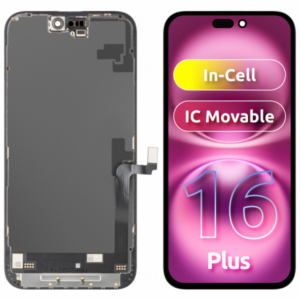 Display cu Touchscreen JK pentru Apple iPhone 16 Plus, cu Rama, Versiune LCD In-Cell IC Movable, Negru