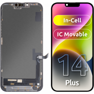 Display cu Touchscreen JK pentru Apple iPhone 14 Plus, cu Rama, Versiune LCD In-Cell IC Movable, Negru