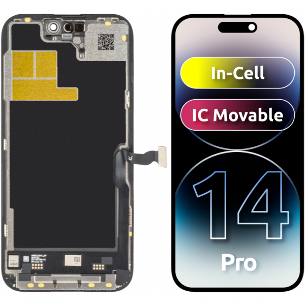 Display cu Touchscreen JK pentru Apple iPhone 14 Pro, cu Rama, Versiune LCD In-Cell IC Movable, Negru