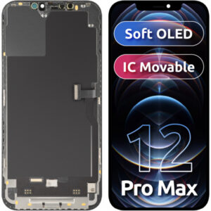 Display cu Touchscreen MP compatibil cu Apple iPhone 12 Pro Max, cu Rama, Versiune Soft OLED FHD IC Movable, Negru