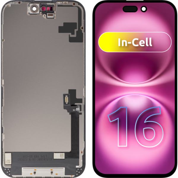 Display cu Touchscreen ZY pentru Apple iPhone 16, cu Rama, Versiune LCD In-Cell, Negru