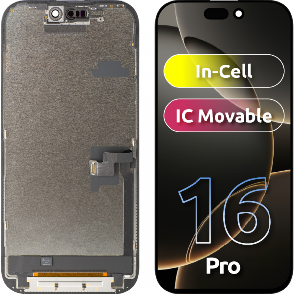 Display cu Touchscreen ZY pentru Apple iPhone 16 Pro, cu Rama, Versiune LCD In-Cell IC Movable, Negru