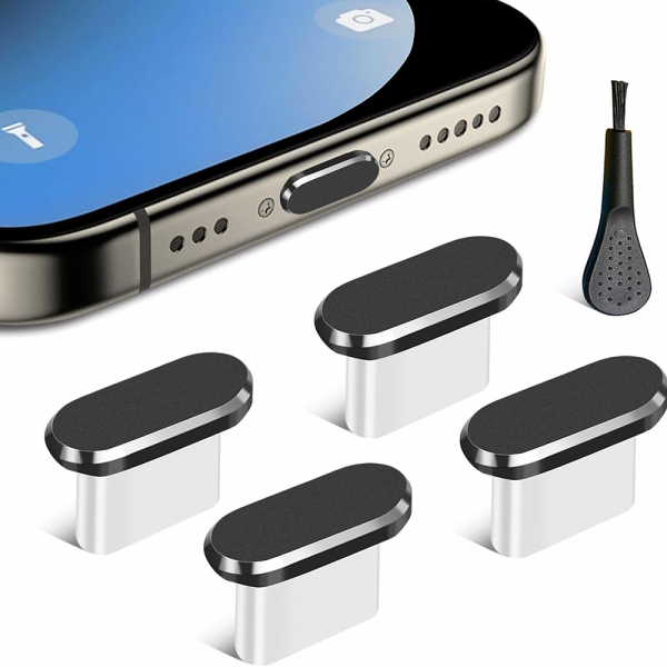 Dop Anti Praf Port Telefon Techsuit AD1, USB-C, Set 4 bucati, Negru