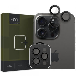 Folie de protectie Camera Spate HOFI CamRing PRO+ pentru Apple iPhone 15 Pro Max / 15 Pro, Sticla Securizata, Neagra
