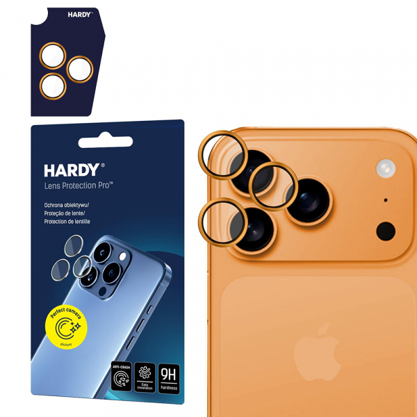 Folie de protectie Camera Spate 3MK Hardy Protection Pro pentru Apple iPhone 18 Pro Max / 17 Pro Max / 18 Pro / 17 Pro, Sticla Securizata, Portocalie