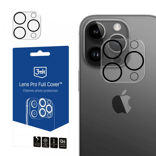 Folie de protectie Camera Spate 3MK Pro Full Cover pentru Apple iPhone 15 Pro Max / 15 Pro, Sticla Securizata, Neagra