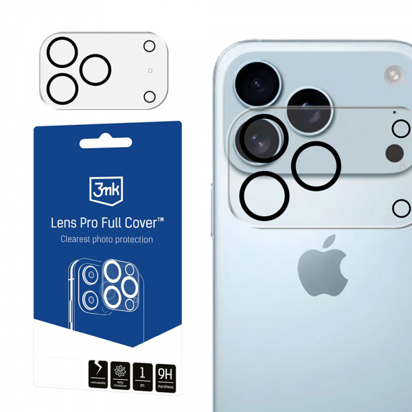 Folie de protectie Camera Spate 3MK Pro Full Cover pentru Apple iPhone 18 Pro Max / 17 Pro Max, Sticla Securizata, Neagra