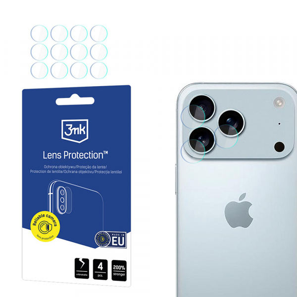 Folie de protectie Camera Spate 3MK Protection pentru Apple iPhone 18 Pro Max / 17 Pro Max, Sticla Flexibila, Set 4 bucati, Transparenta