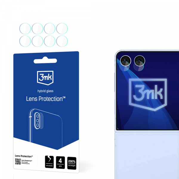 Folie de protectie Camera Spate 3MK Protection pentru Samsung Galaxy Z Flip7 F766, Sticla Flexibila, Set 4 bucati, Transparenta