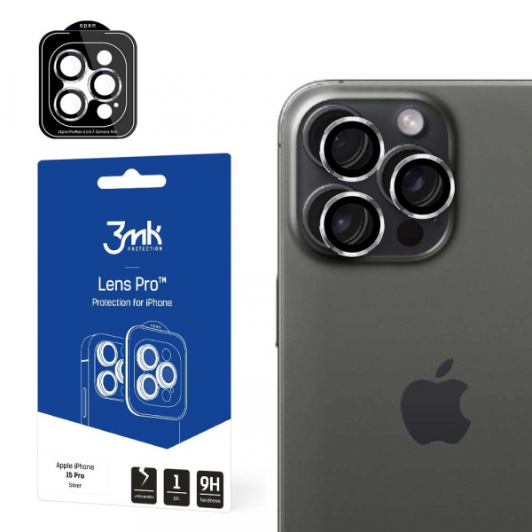 Folie de protectie Camera Spate 3MK Protection Pro pentru Apple iPhone 15 Pro, Sticla Securizata, Transparenta