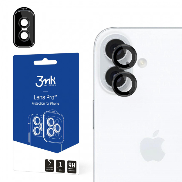 Folie de protectie Camera Spate 3MK Protection Pro pentru Apple iPhone 16 Plus / 16, Sticla Securizata, Neagra