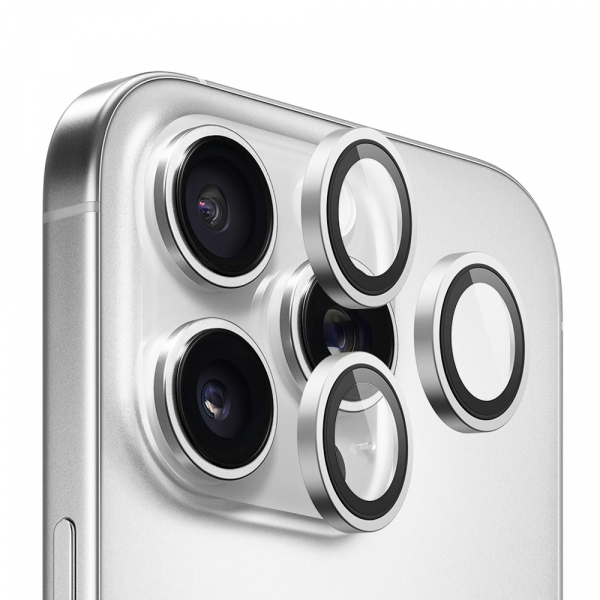 Folie de protectie Camera Spate Blueo Metal Frame pentru Apple iPhone 13 Pro Max / 13 Pro, Sticla Securizata, Argintie